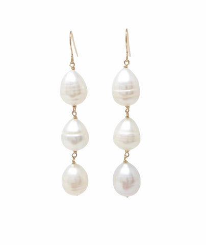 Three Teardrop Pearl Gold Fill Earring