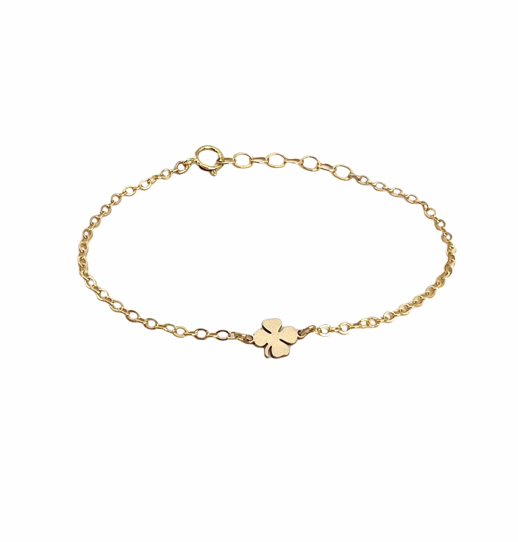 14K Gold Four Leaf Clover Charm Bracelet 14K Rose Gold / 6 Inches