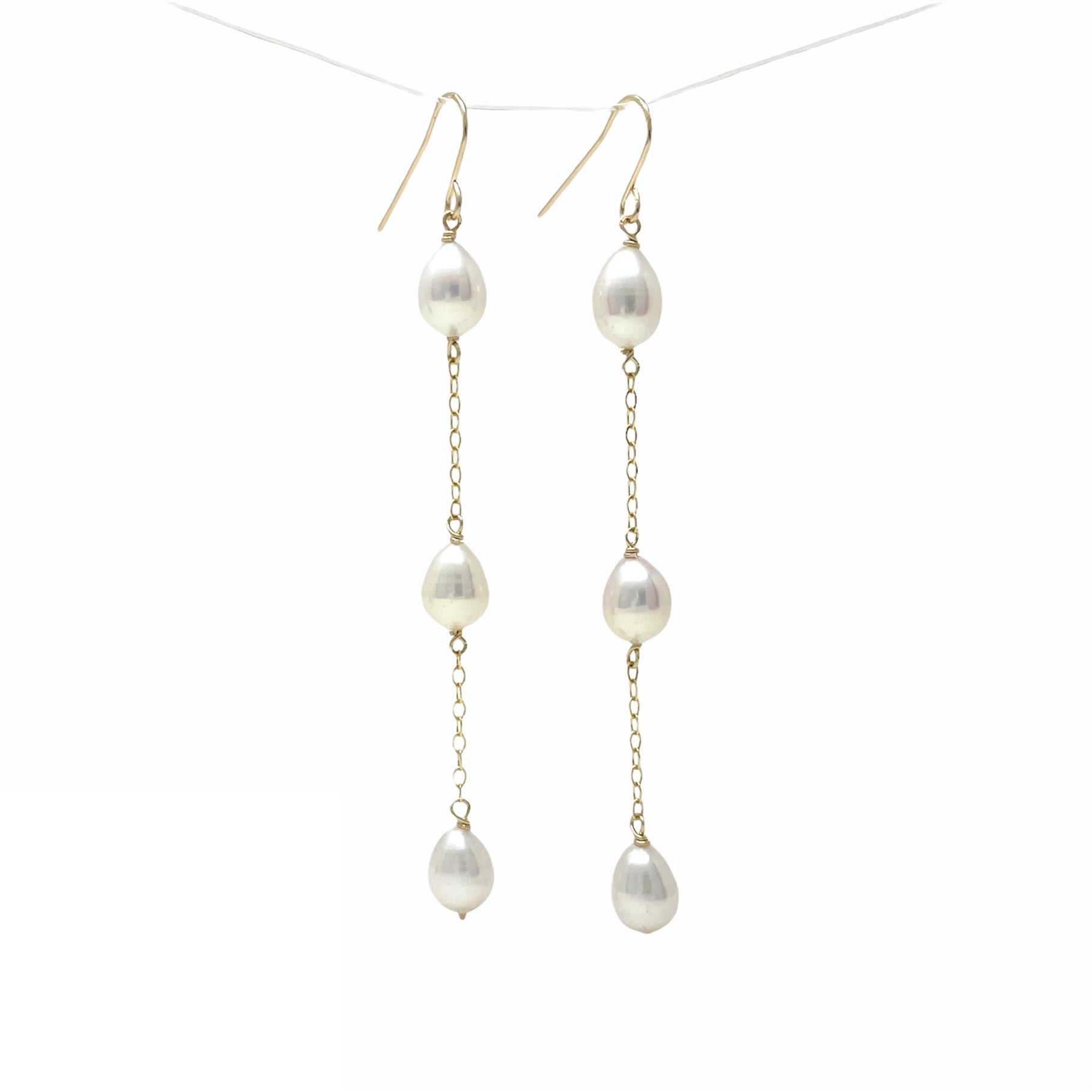 Three Strand Dangle Pearl Earrings – heartandsouldesigns