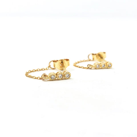 Tic Tac Stud Chain Swarovski Gold Earring also in Rose Gold and Sterling Silver