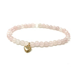 Rose Quartz Beaded Bracelet with Heart Charm